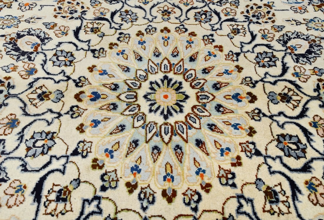 Vintage Cream Traditional 9X13 Kashan Persian Rug - 9