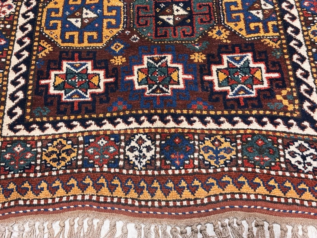Hand-Knotted Antique Persian Quchan Tribal Geometric Oriental Wool Area Rug 4'3" x 6'11" - 2