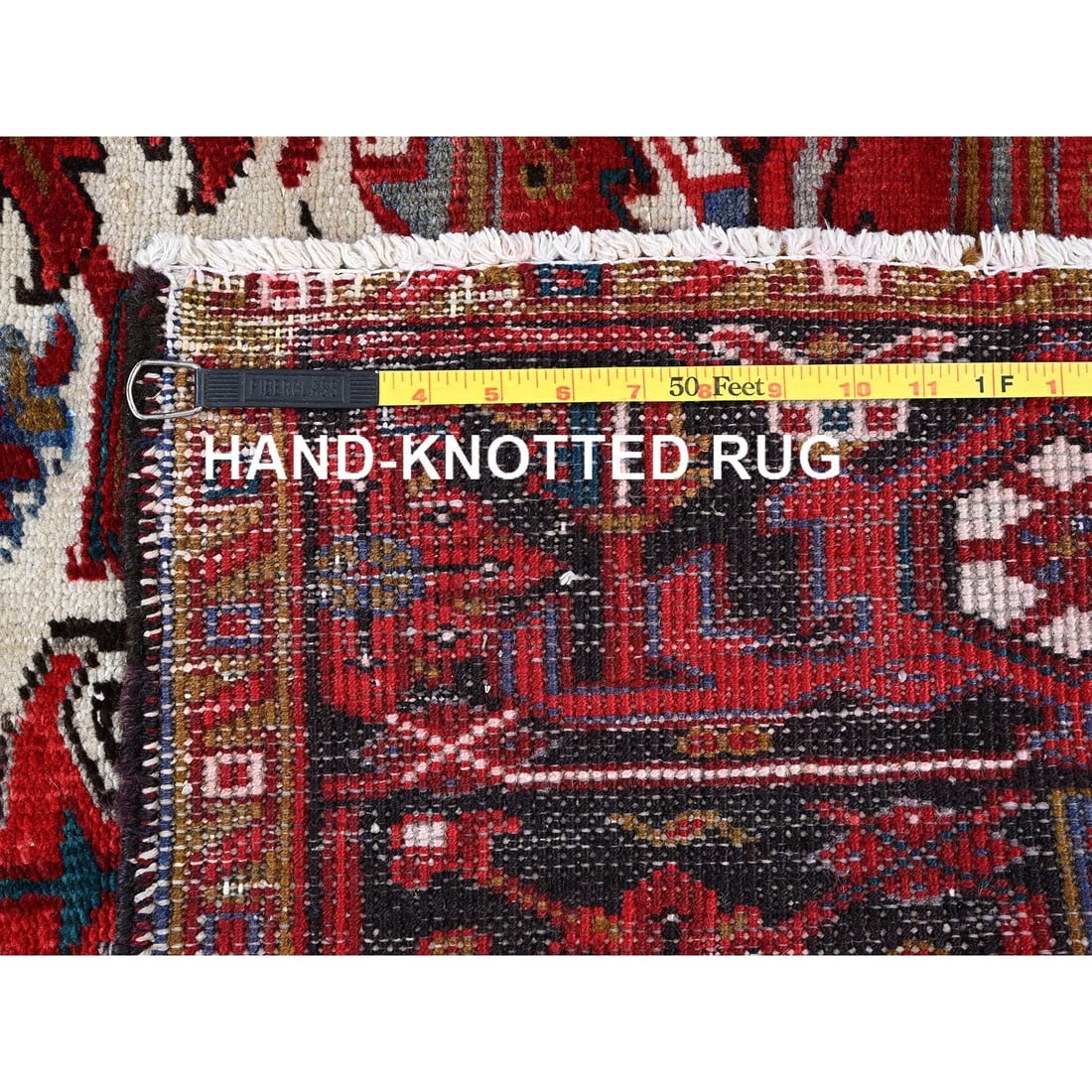 Red Vintage Persian Heriz with Medallion Design Wool Hand Knotted Rug - 11