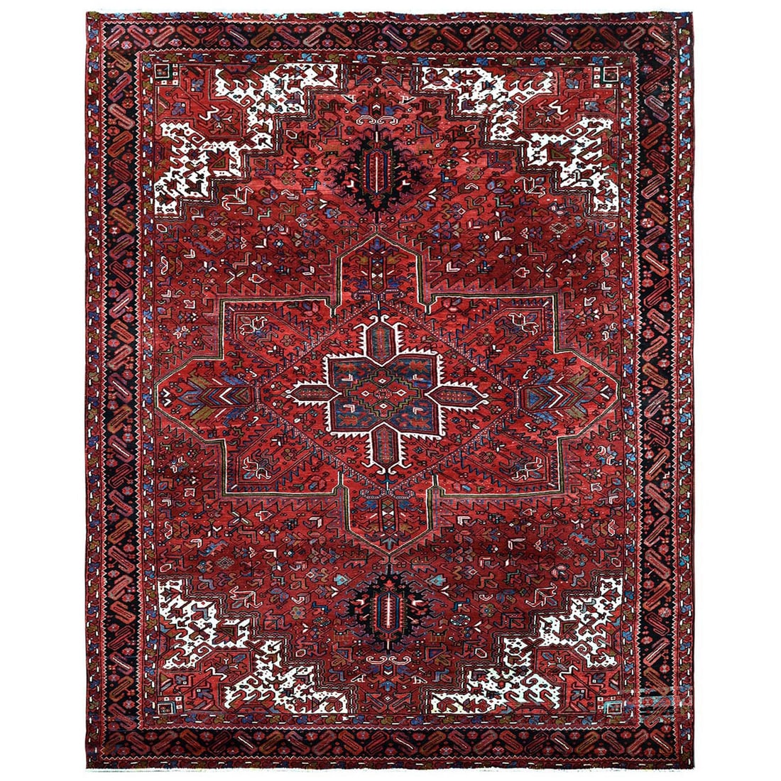Red Vintage Persian Heriz with Medallion Design Wool Hand Knotted Rug: Title: Red Vintage Persian Heriz with Medallion Design Wool Hand Knotted Rug Description:This is a truly genuine one-of-a-kind. It has been Knotted for months and months in the centuries-old weaving