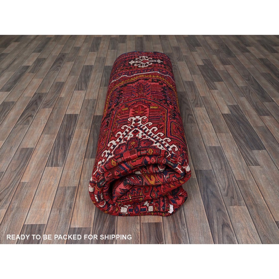 Auburn Red Vintage Persian Heriz Hand Knotted Wool Clean Oriental Rug - 9