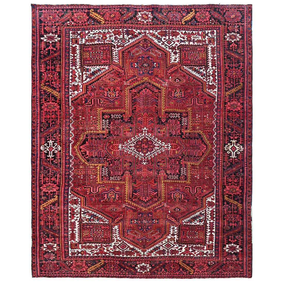 Auburn Red Vintage Persian Heriz Hand Knotted Wool Clean Oriental Rug: Title: Auburn Red Vintage Persian Heriz Hand Knotted Wool Clean Oriental Rug Description:This is a truly genuine one-of-a-kind. It has been Knotted for months and months in the centuries-old weaving