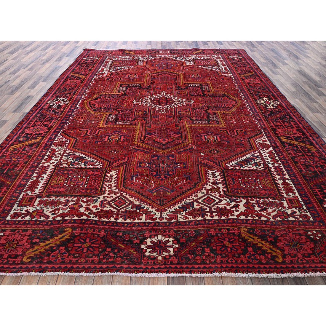 Auburn Red Vintage Persian Heriz Hand Knotted Wool Clean Oriental Rug - 2