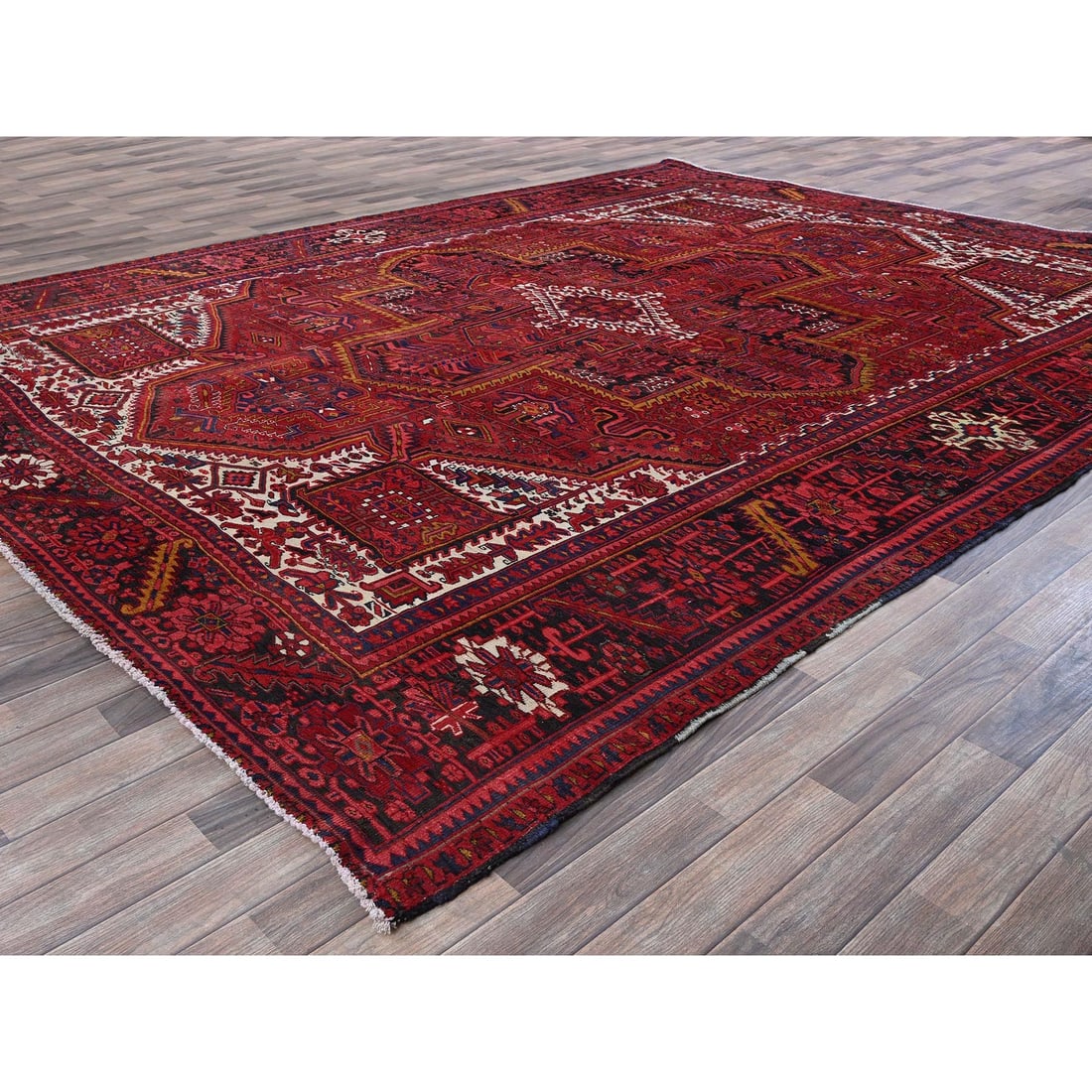 Auburn Red Vintage Persian Heriz Hand Knotted Wool Clean Oriental Rug - 3