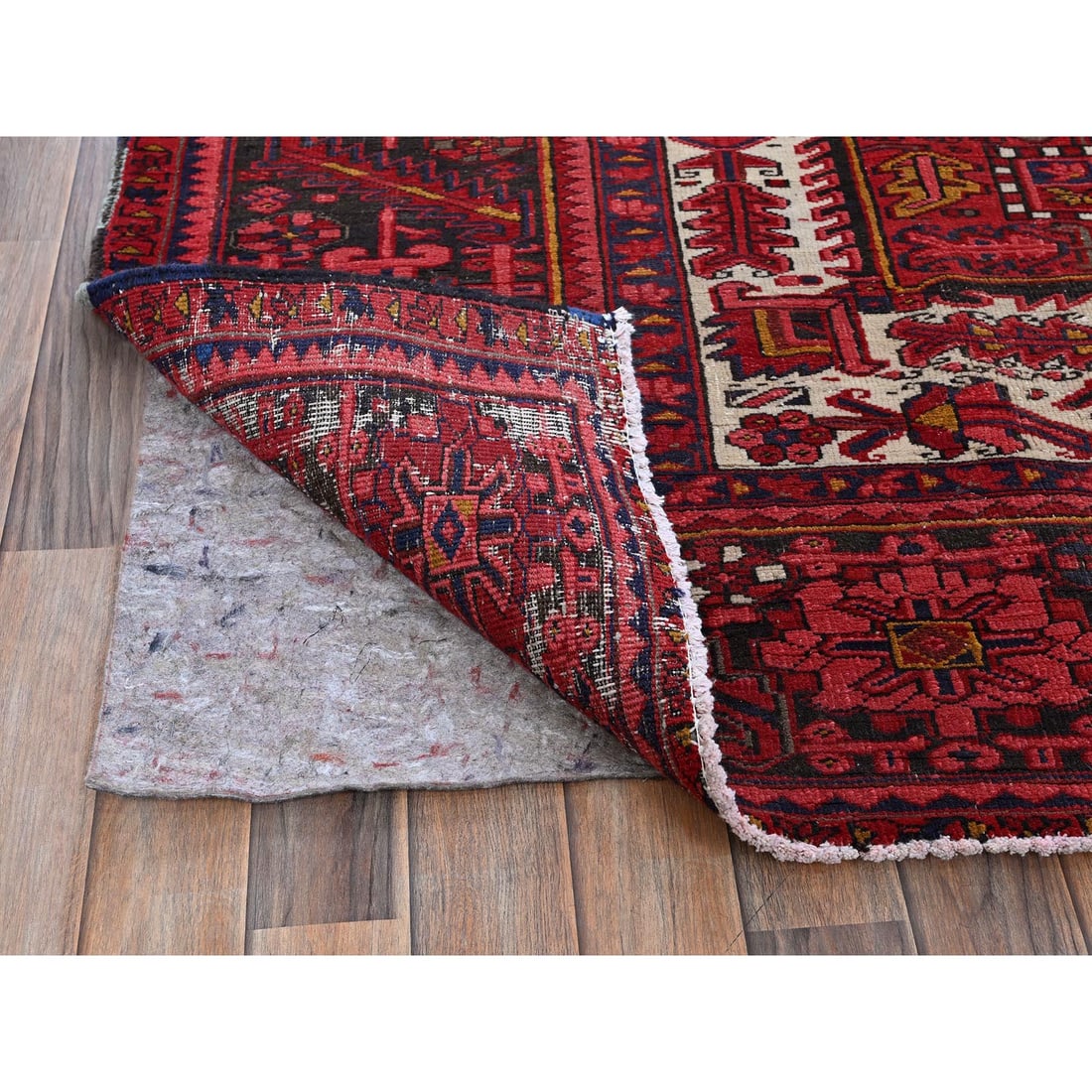Auburn Red Vintage Persian Heriz Hand Knotted Wool Clean Oriental Rug - 4