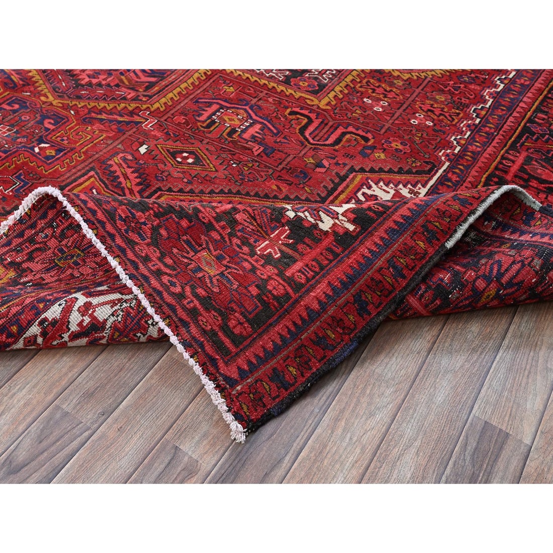 Auburn Red Vintage Persian Heriz Hand Knotted Wool Clean Oriental Rug - 6
