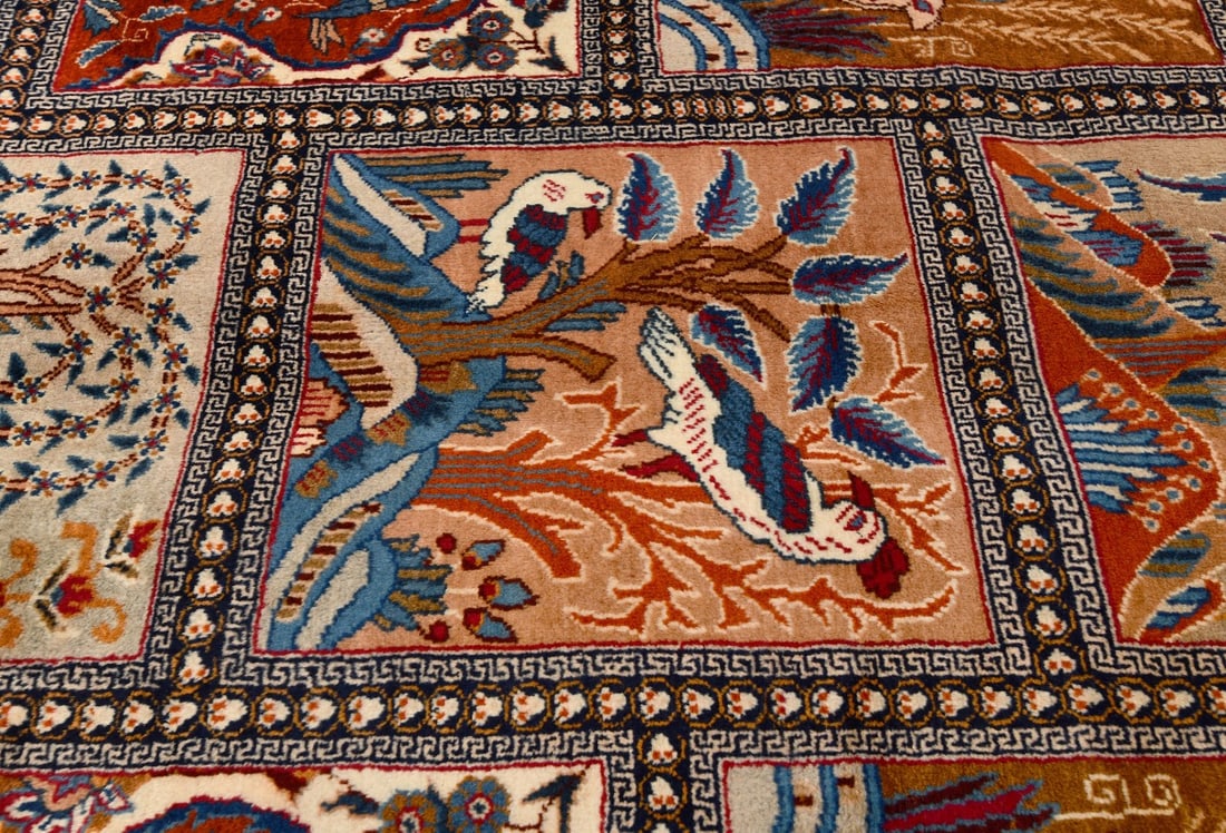 Vintage Khaki Pictorial 10X13 Kashmar Persian Rug - 10