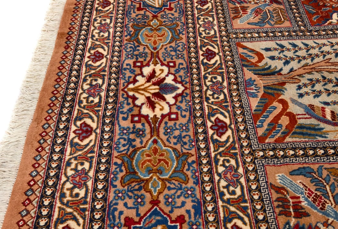 Vintage Khaki Pictorial 10X13 Kashmar Persian Rug - 11