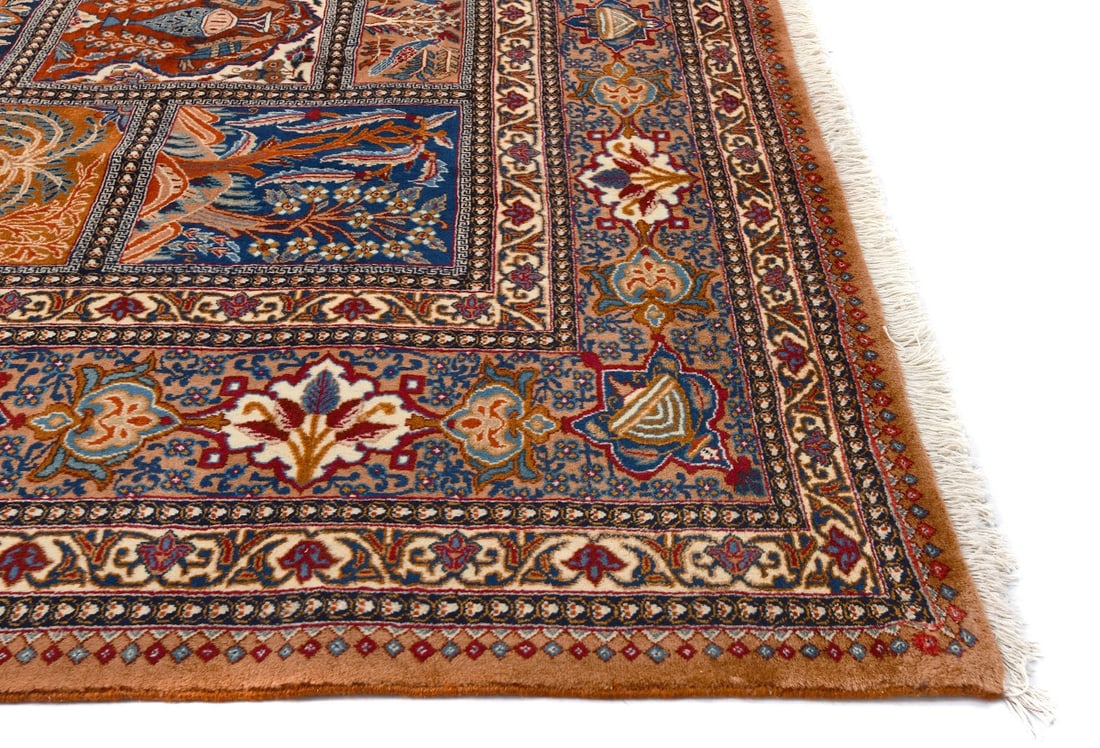 Vintage Khaki Pictorial 10X13 Kashmar Persian Rug - 14