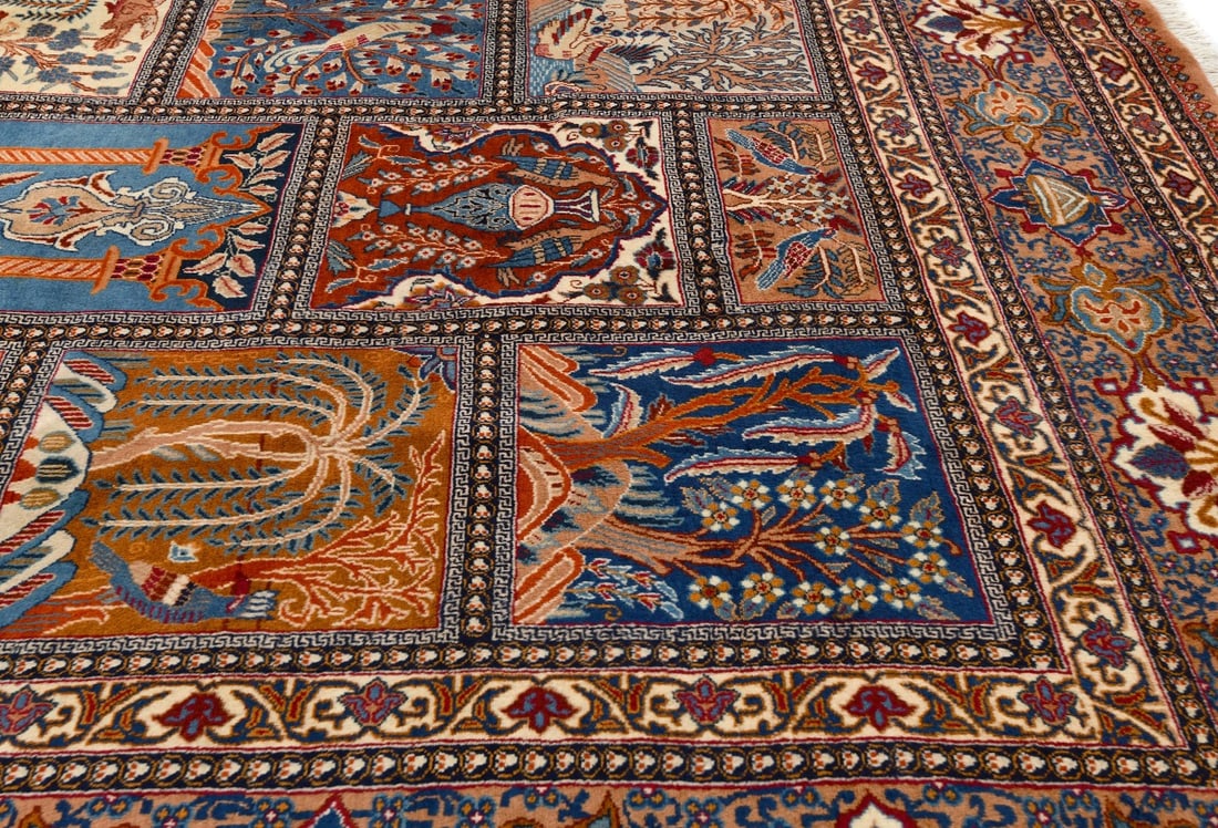 Vintage Khaki Pictorial 10X13 Kashmar Persian Rug - 15
