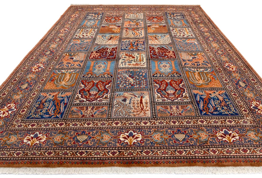Vintage Khaki Pictorial 10X13 Kashmar Persian Rug - 16