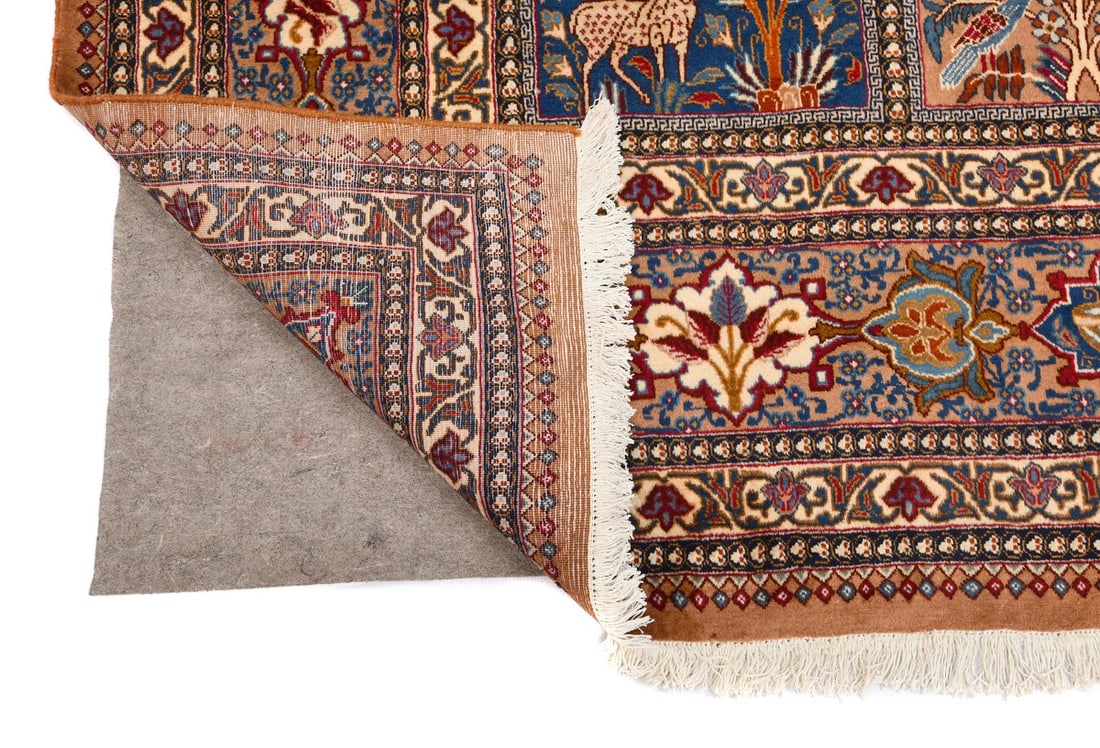 Vintage Khaki Pictorial 10X13 Kashmar Persian Rug - 19