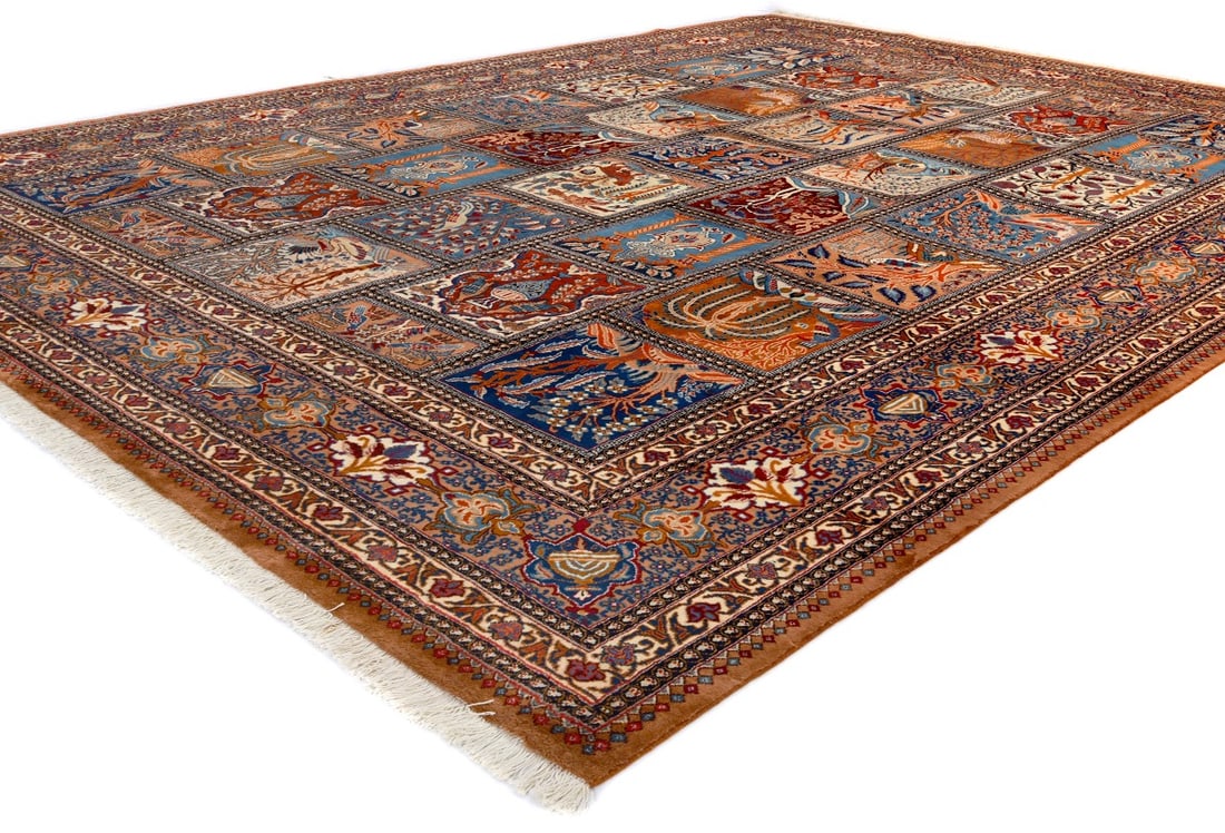 Vintage Khaki Pictorial 10X13 Kashmar Persian Rug - 6