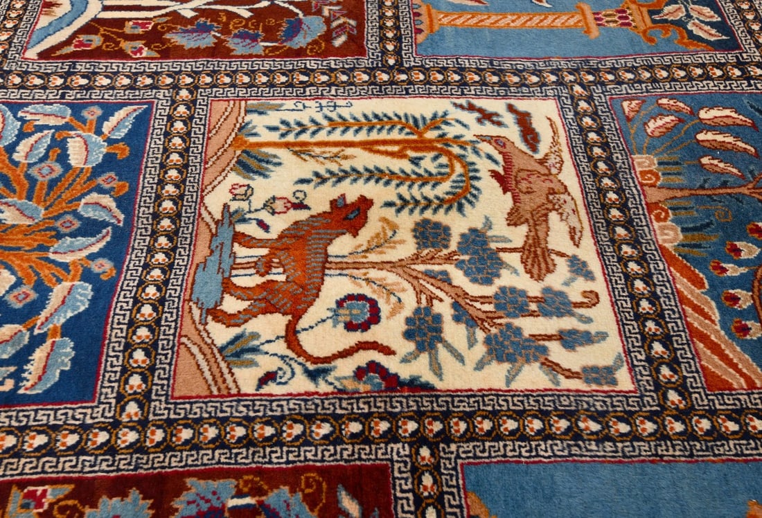 Vintage Khaki Pictorial 10X13 Kashmar Persian Rug - 9