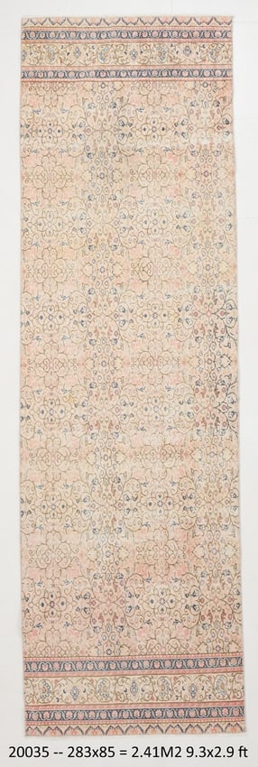 2'9'' x 9'3'' Handmade Vintage Wool Rug - 20035: Title: 2'9'' x 9'3'' Handmade Vintage Wool Rug - 20035 Description:2'9'' x 9'3'' Handmade Vintage Wool Rug - 20035 Origin:Turkiye Date/Period:1960-90 Materials:Wool,Cotton Dimension:2'9''x9'3'' ft, 85