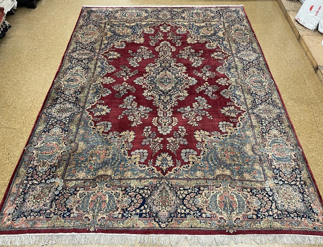Hand-Knotted Persian Kerman Semi-Antique Red Wool Oriental Rug Carpet 9'10" x 13'6" - 2