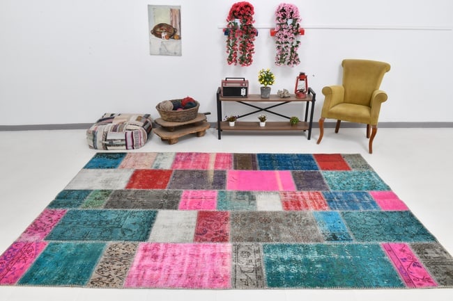 7'0'' x 10'0'' Handmade Vintage Wool Patchwork Rug - 406 - 2