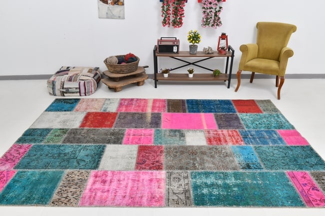 7'0'' x 10'0'' Handmade Vintage Wool Patchwork Rug - 406 - 3