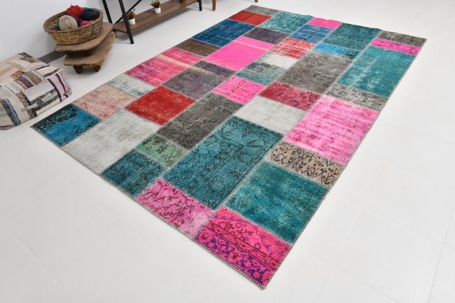 7'0'' x 10'0'' Handmade Vintage Wool Patchwork Rug - 406 - 4