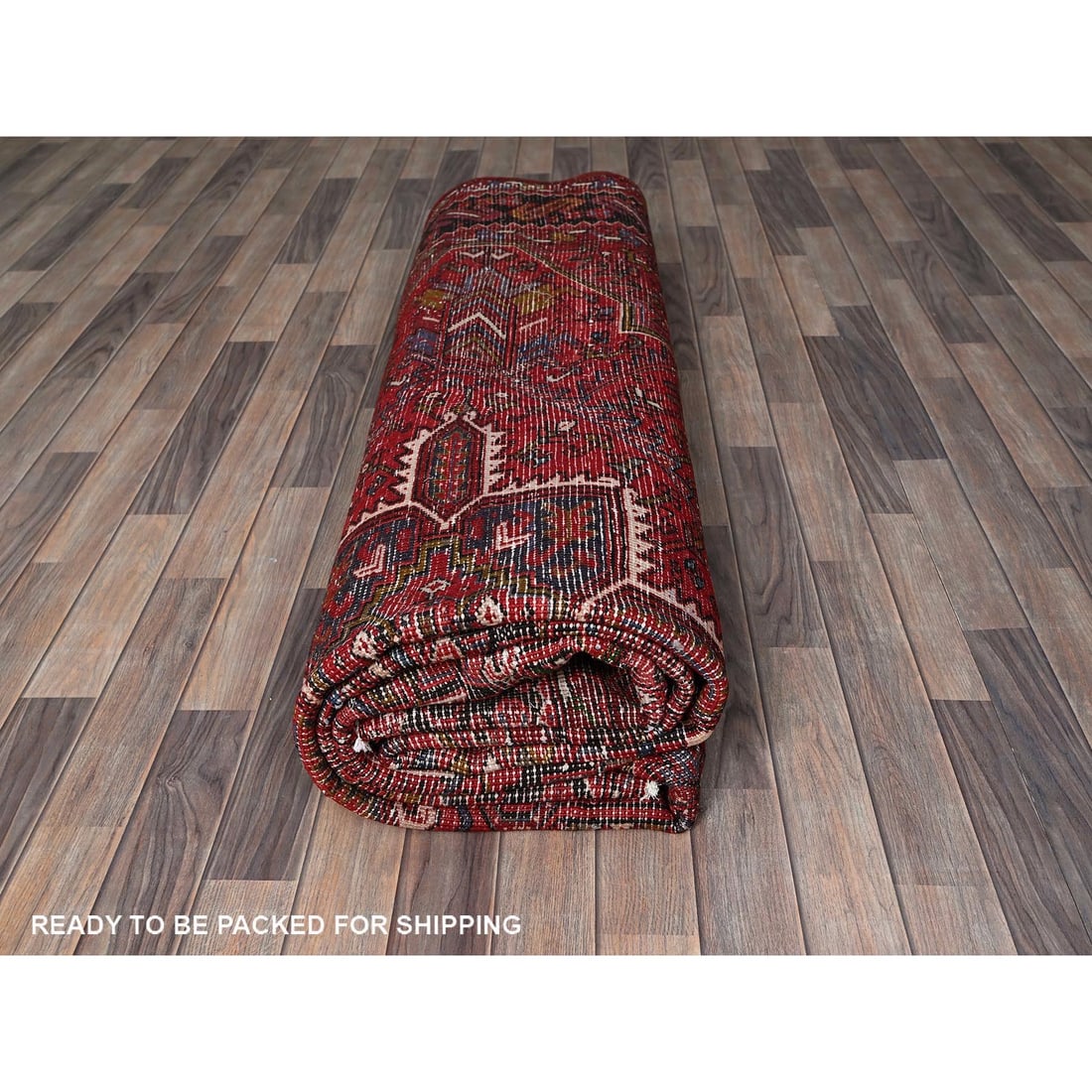 Scarlet Red Vintage Persian Heriz Hand Knotted 100% Wool Oriental Rug - 9