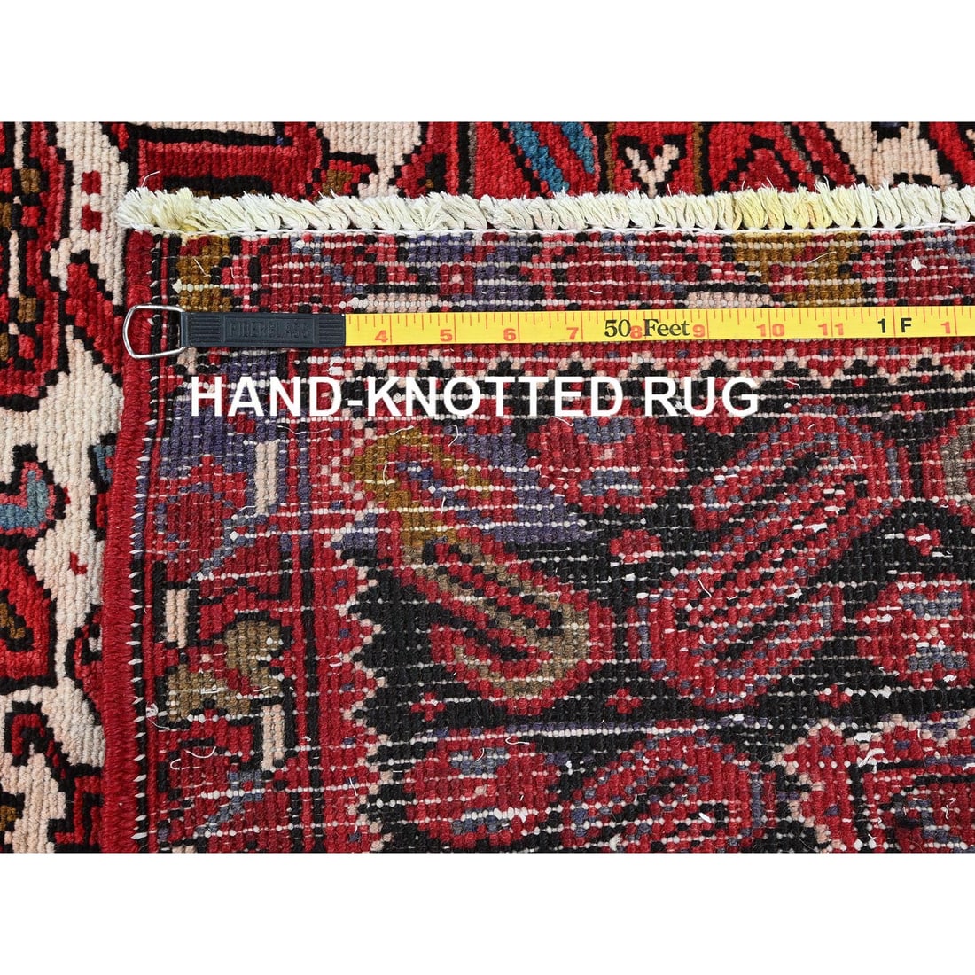 Scarlet Red Vintage Persian Heriz Hand Knotted 100% Wool Oriental Rug - 11