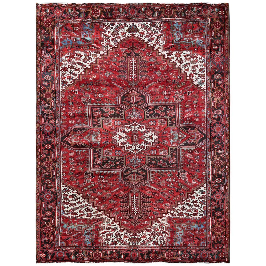 Scarlet Red Vintage Persian Heriz Hand Knotted 100% Wool Oriental Rug: Title: Scarlet Red Vintage Persian Heriz Hand Knotted 100% Wool Oriental Rug Description:This is a truly genuine one-of-a-kind. It has been Knotted for months and months in the centuries-old weaving c