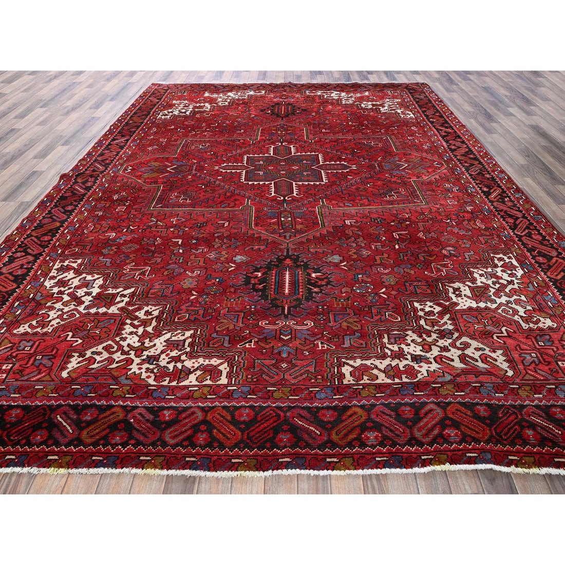 Scarlet Red Vintage Persian Heriz Hand Knotted 100% Wool Oriental Rug - 2