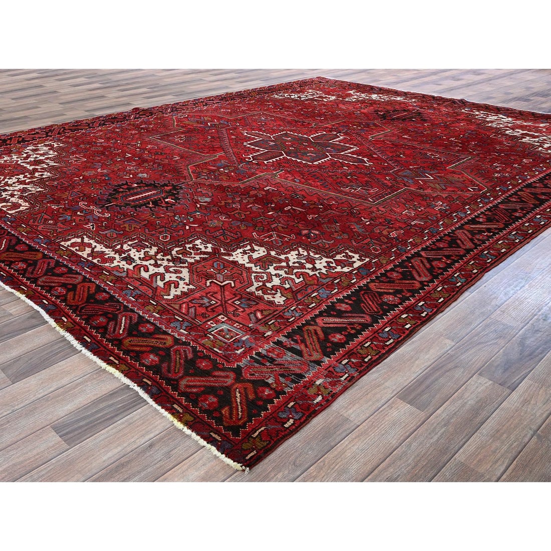 Scarlet Red Vintage Persian Heriz Hand Knotted 100% Wool Oriental Rug - 3