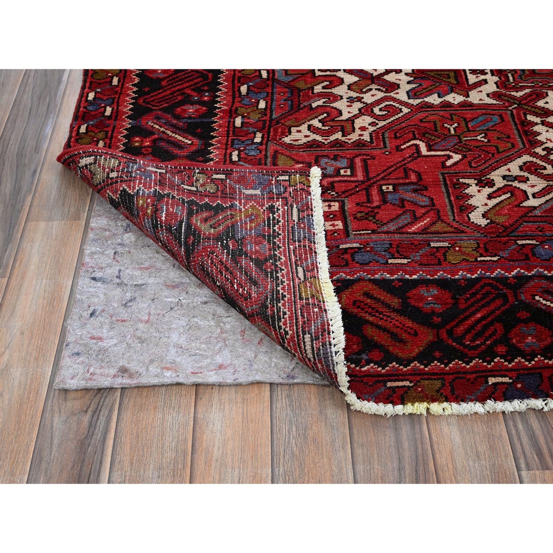 Scarlet Red Vintage Persian Heriz Hand Knotted 100% Wool Oriental Rug - 4