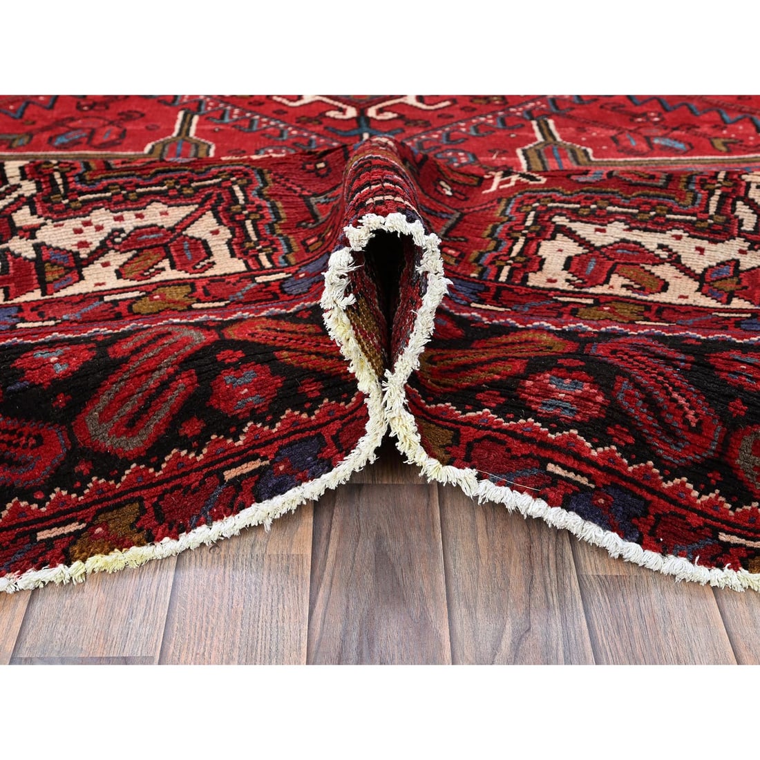 Scarlet Red Vintage Persian Heriz Hand Knotted 100% Wool Oriental Rug - 5