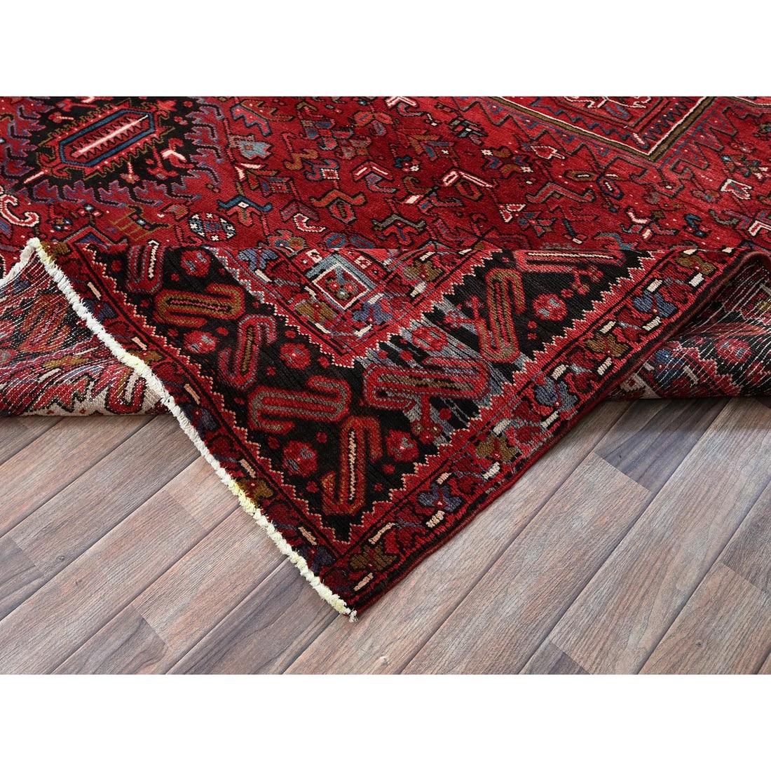 Scarlet Red Vintage Persian Heriz Hand Knotted 100% Wool Oriental Rug - 6