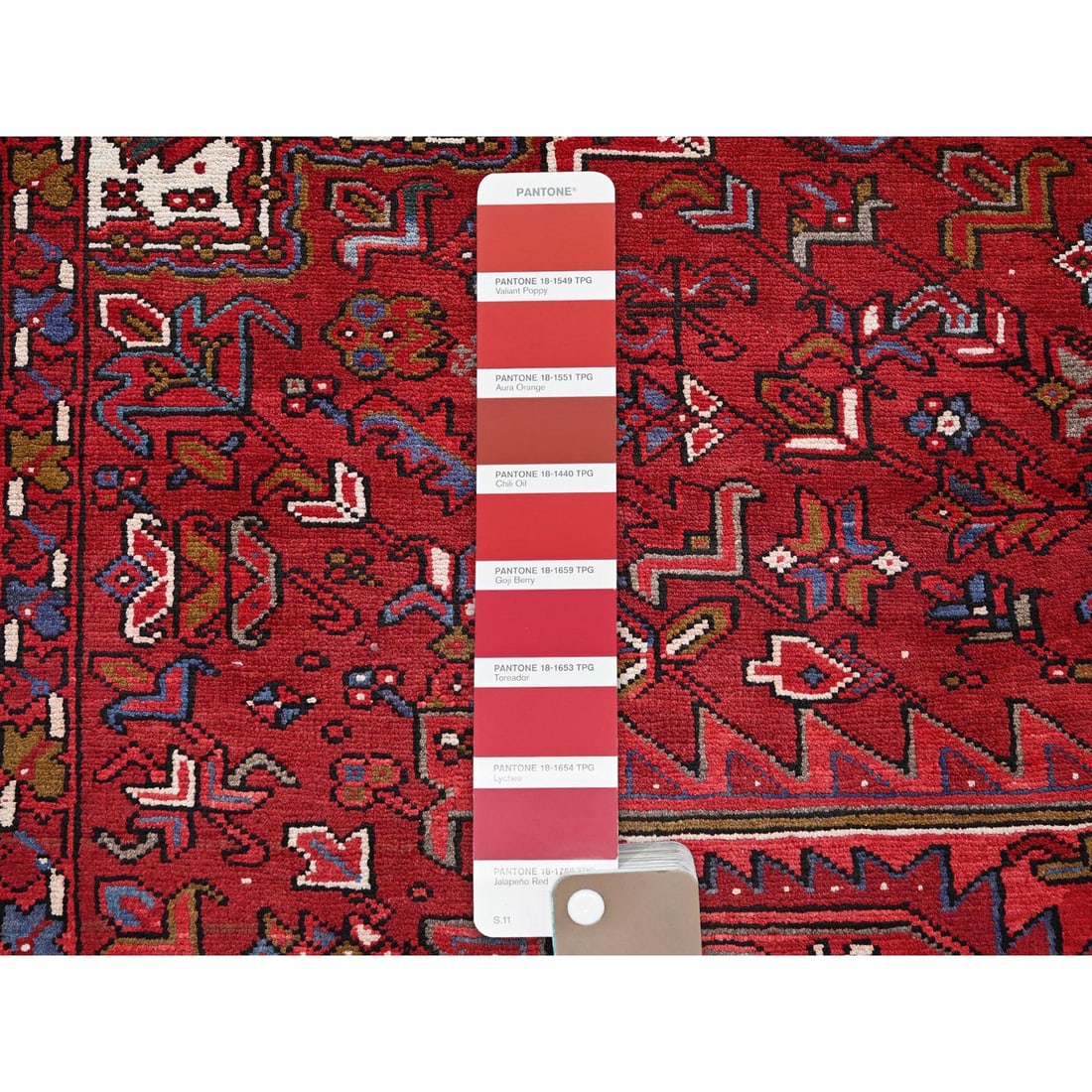Scarlet Red Vintage Persian Heriz Hand Knotted 100% Wool Oriental Rug - 7