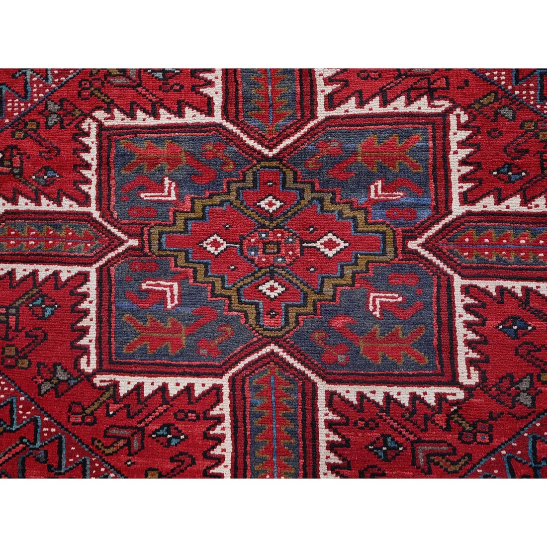 Scarlet Red Vintage Persian Heriz Hand Knotted 100% Wool Oriental Rug - 8