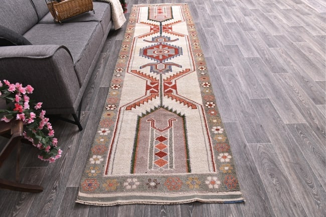 3'2'' x 11'5'' Handmade Vintage Wool Rug - 21698 - 3
