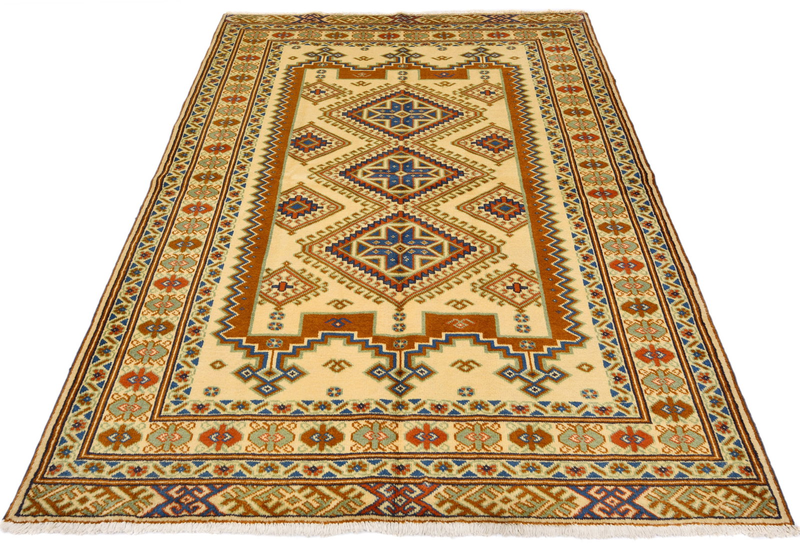 Vintage Yellow Cream Tribal 5X7 Turkoman Persian Rug - 3