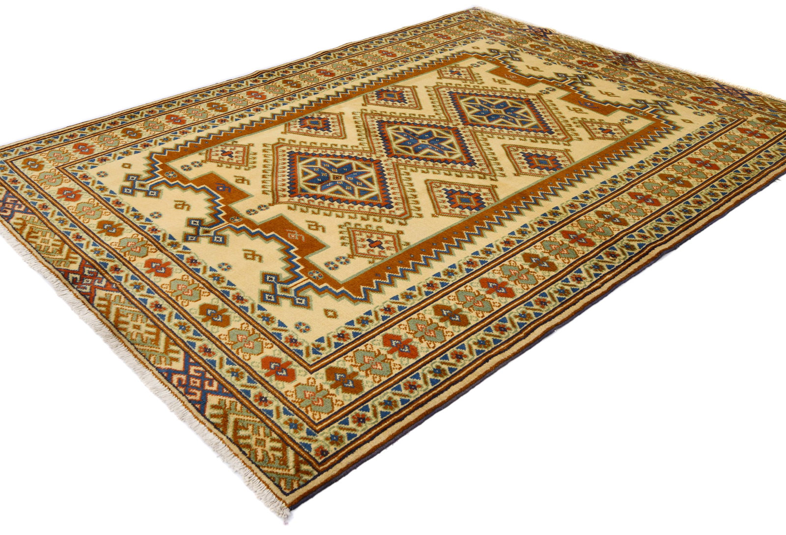 Vintage Yellow Cream Tribal 5X7 Turkoman Persian Rug - 4