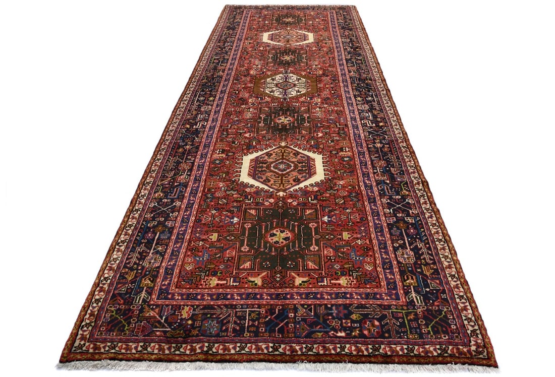 Vintage Red Geometric 5X13 Karajeh Persian Runner Rug - 10