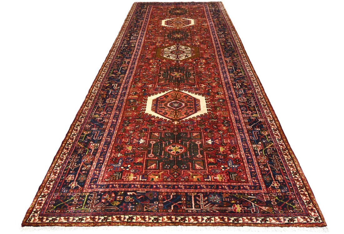 Vintage Red Geometric 5X13 Karajeh Persian Runner Rug - 3