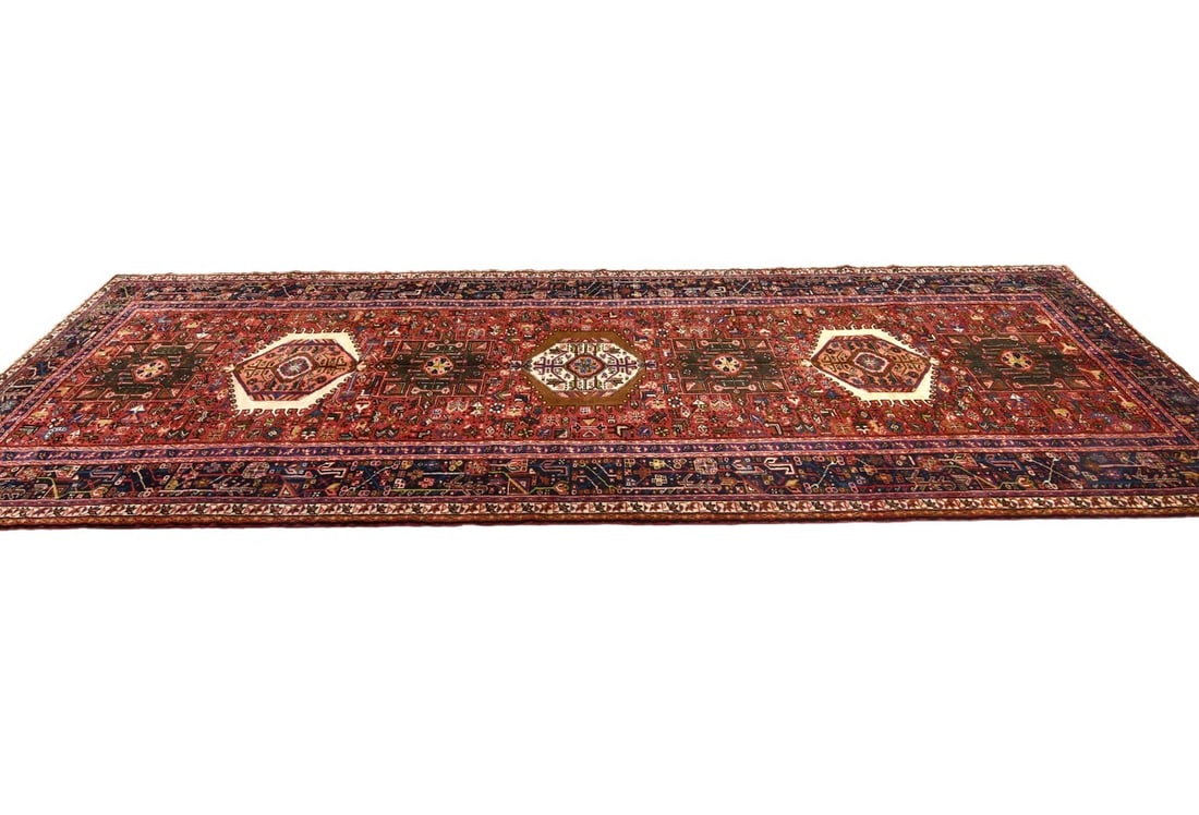 Vintage Red Geometric 5X13 Karajeh Persian Runner Rug - 5