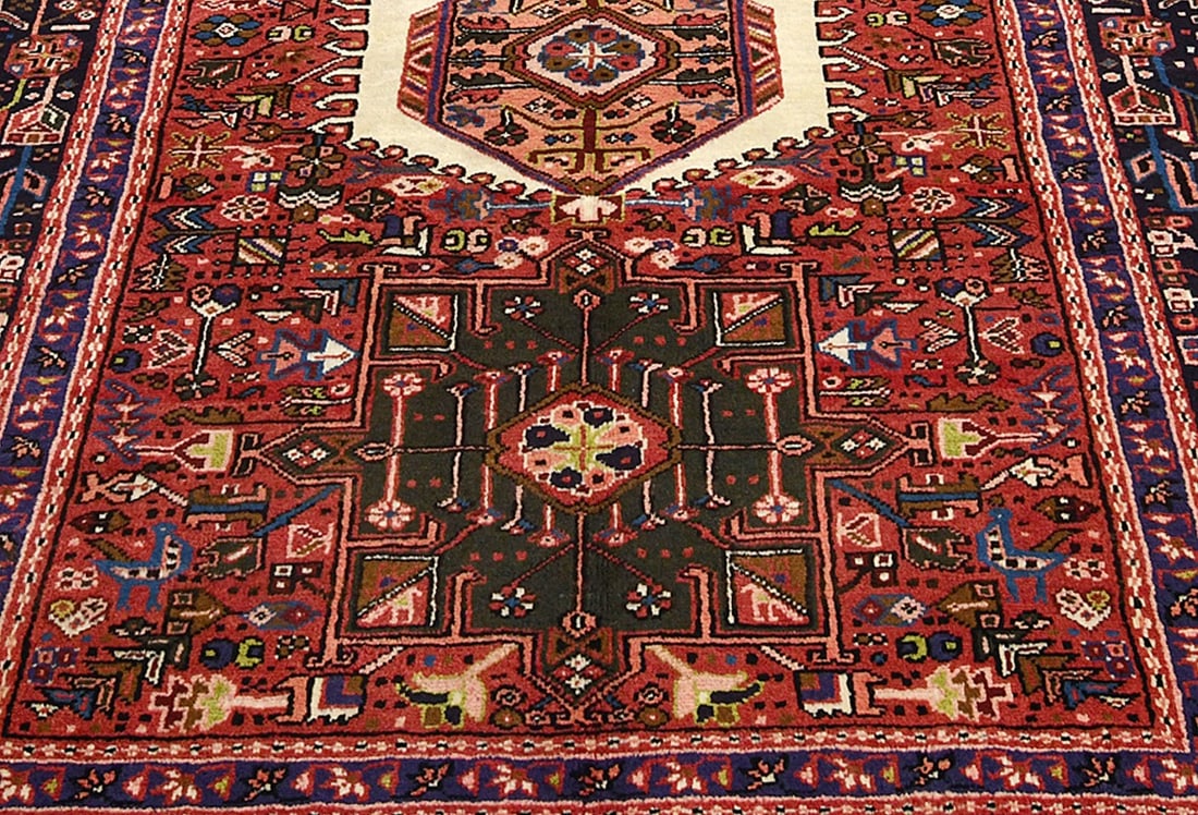 Vintage Red Geometric 5X13 Karajeh Persian Runner Rug - 6