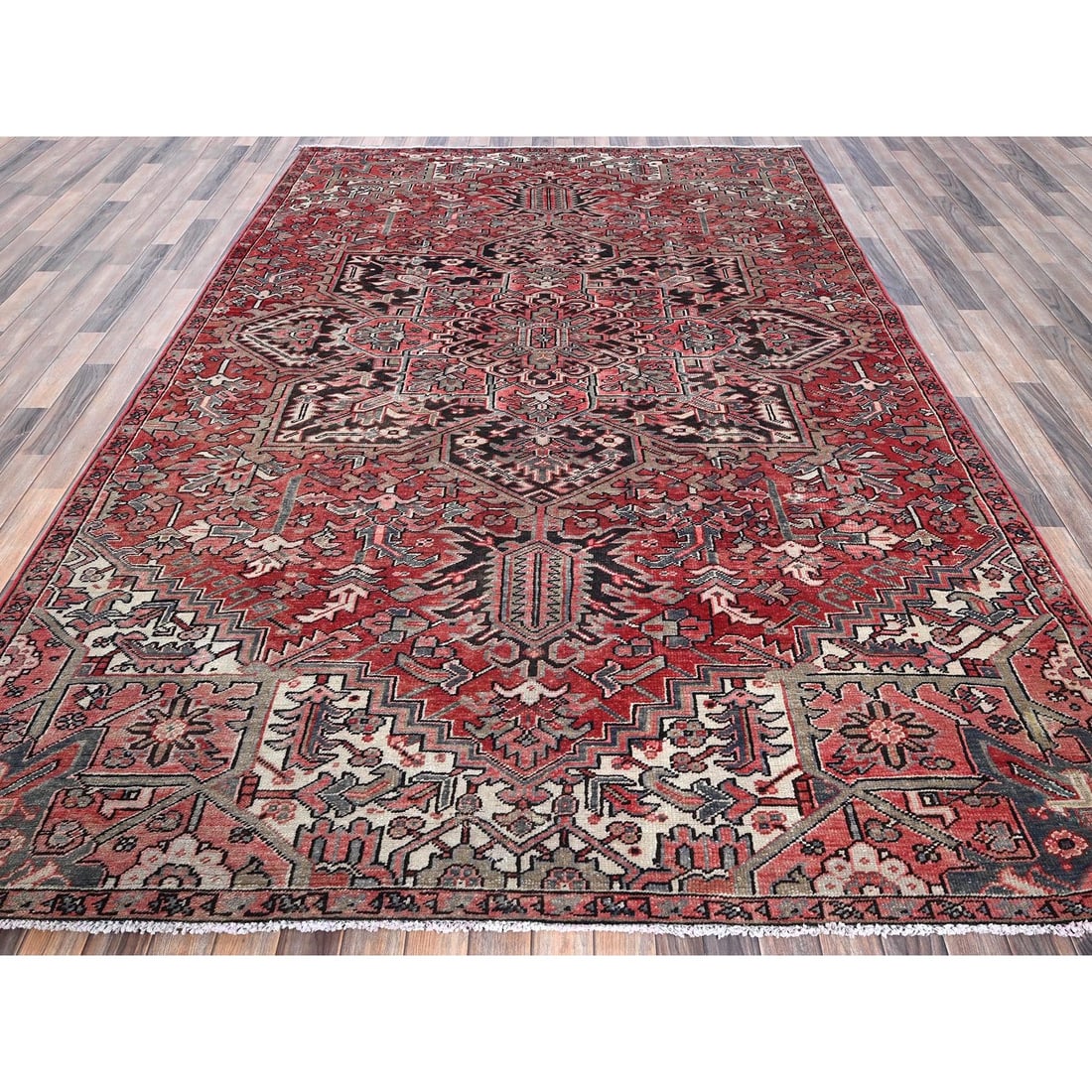 Auburn Red Vintage Persian Heriz Hand Knotted Wool Clean Oriental Rug - 2