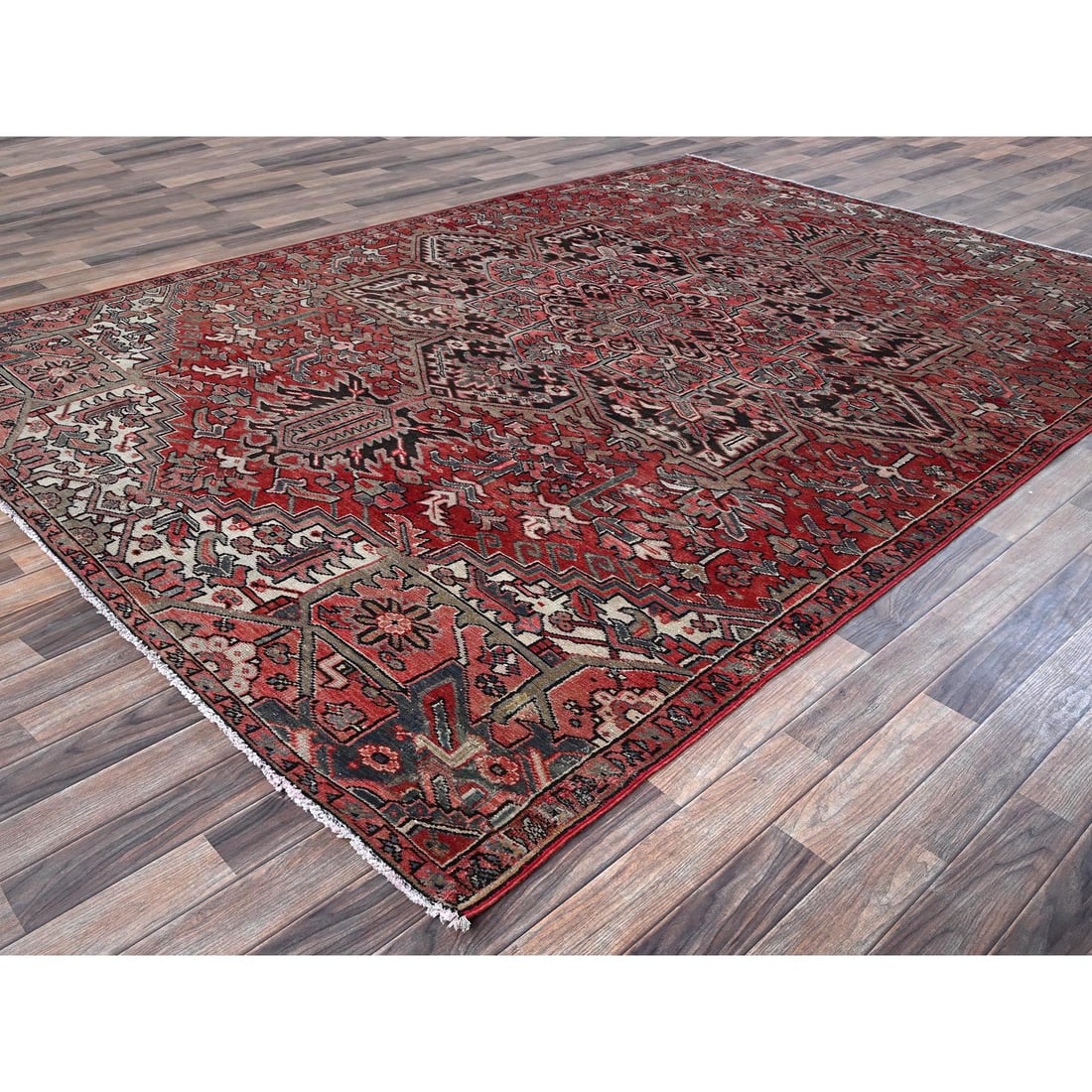 Auburn Red Vintage Persian Heriz Hand Knotted Wool Clean Oriental Rug - 3