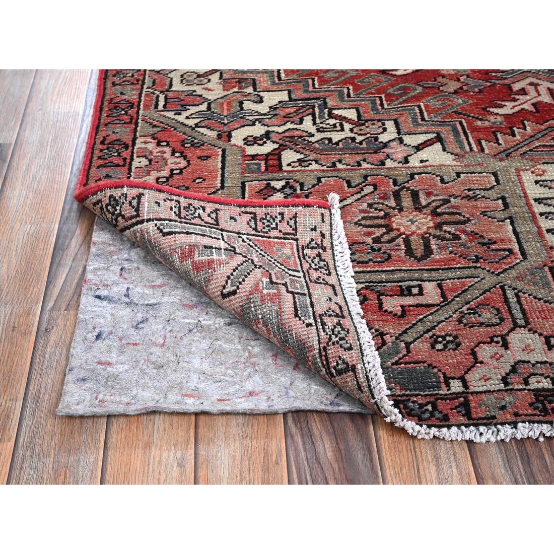 Auburn Red Vintage Persian Heriz Hand Knotted Wool Clean Oriental Rug - 4