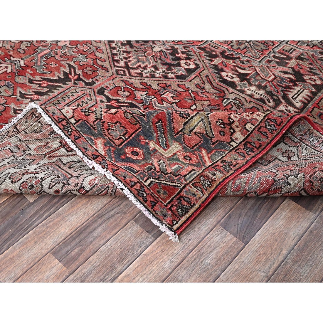 Auburn Red Vintage Persian Heriz Hand Knotted Wool Clean Oriental Rug - 6