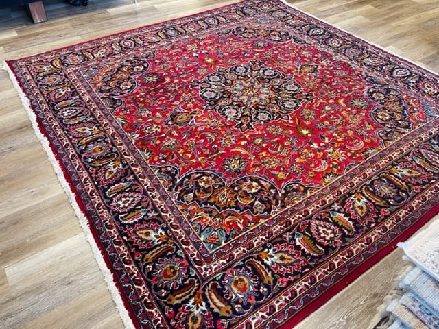 Vintage Persian Square Size Mashad Rug-5132 - 6