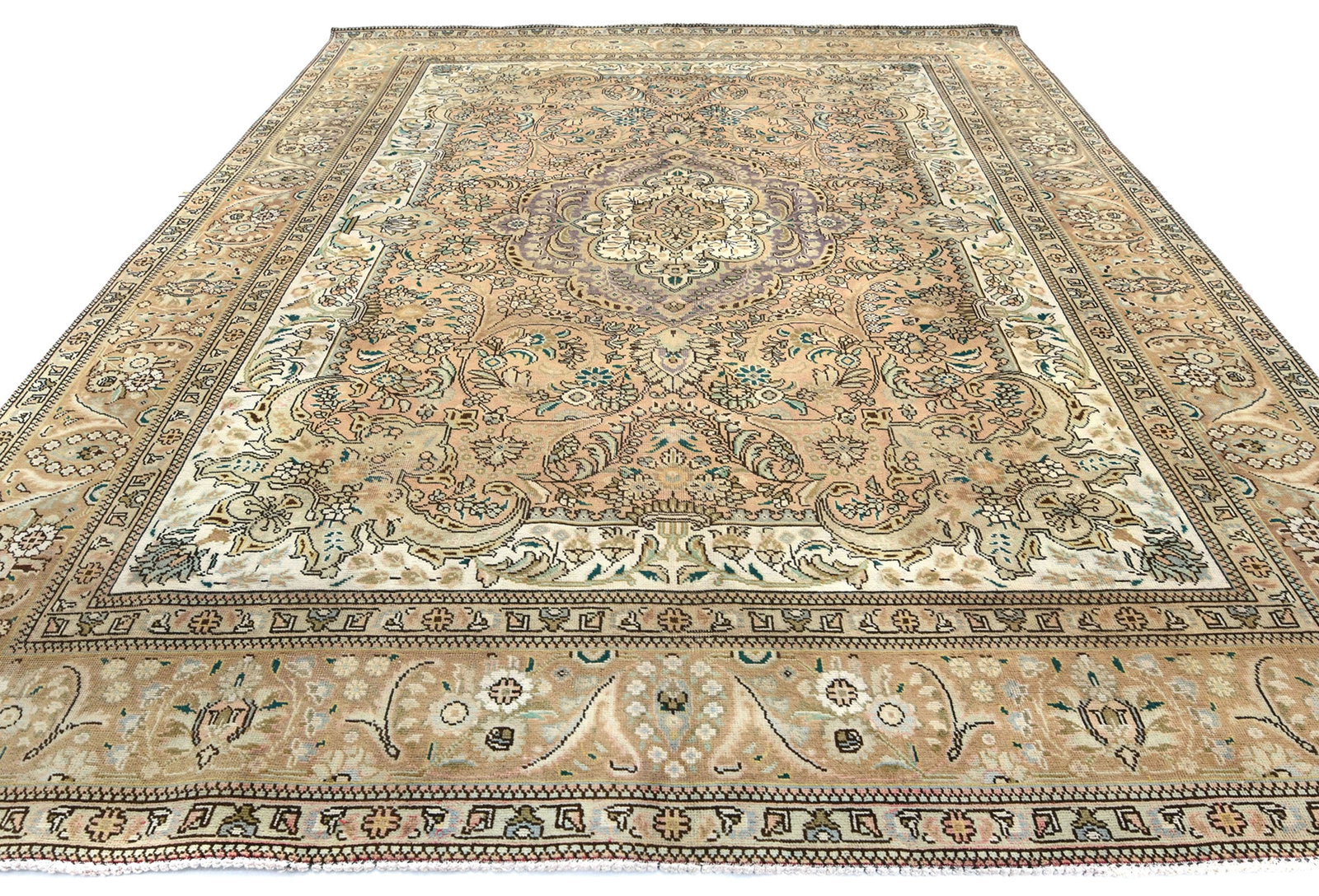 Semi Antique Muted Floral 10X13 Distressed Vintage Oriental Rug - 10