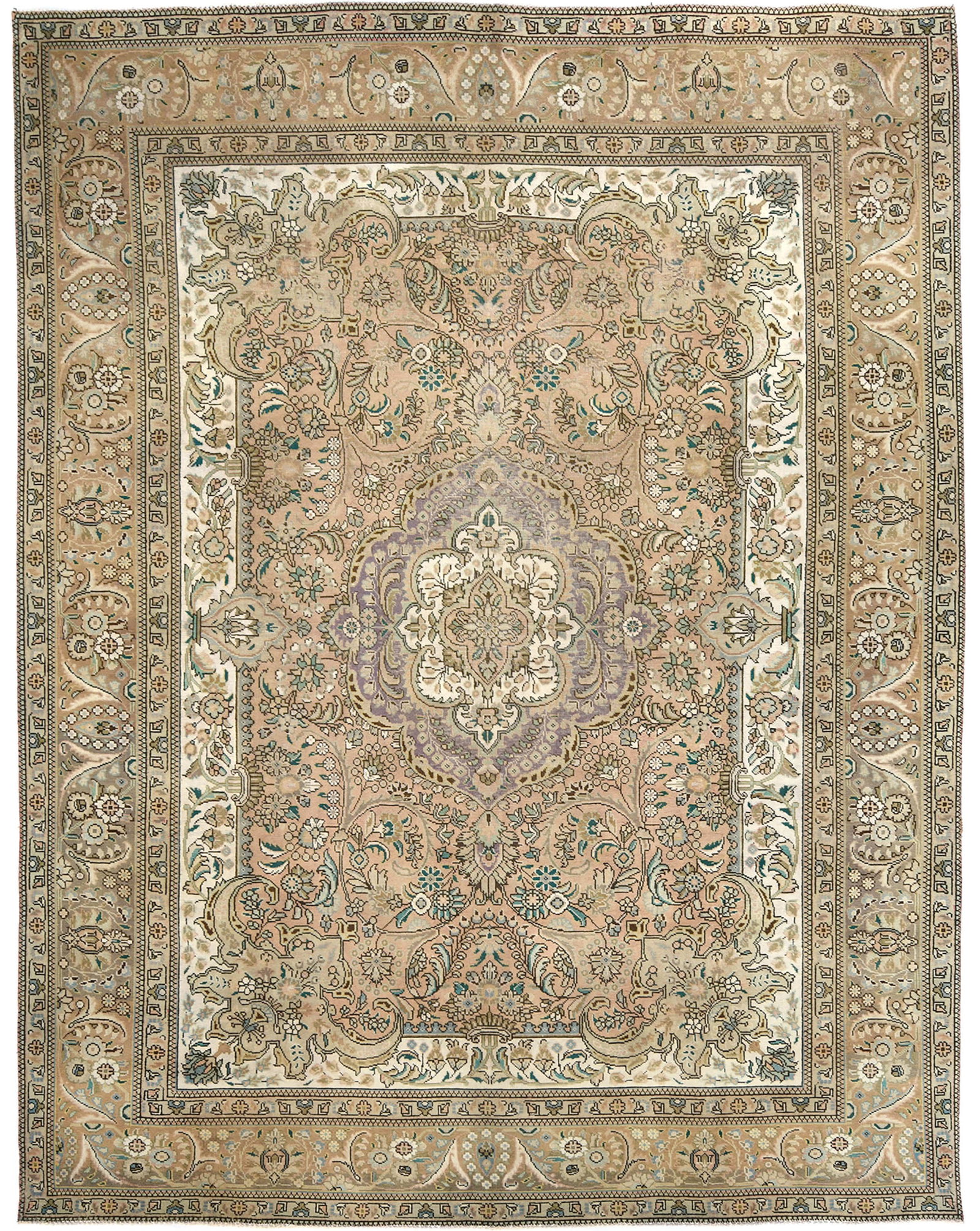 Semi Antique Muted Floral 10X13 Distressed Vintage Oriental Rug: Title: Semi Antique Muted Floral 10X13 Distressed Vintage Oriental Rug Description:Handmade semi antique 10X13 orange Oriental rug made with vegetable dyes (fine wool pile and cotton foundation), supe