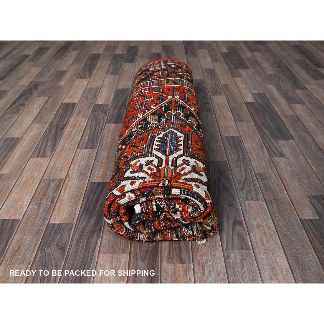 Burnt Orange Vintage Persian Heriz Hand Knotted Pure Wool Oriental Rug - 9