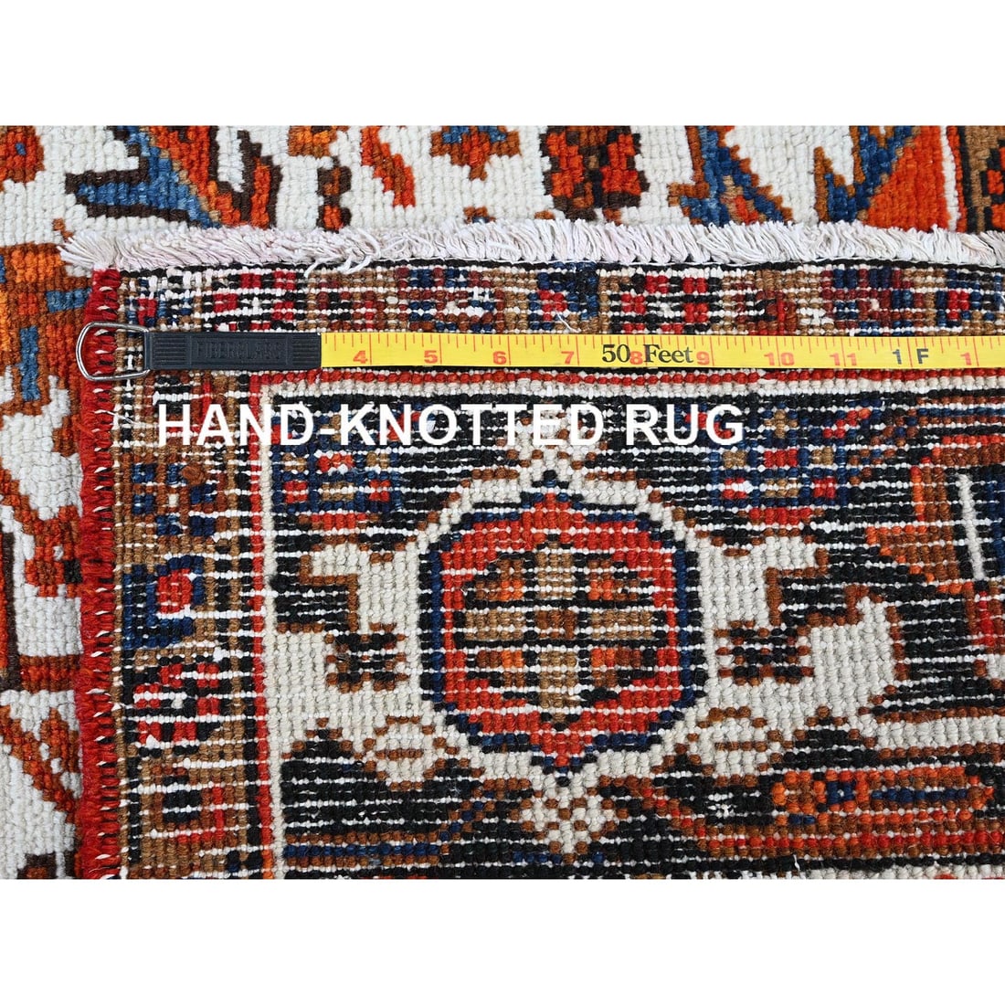 Burnt Orange Vintage Persian Heriz Hand Knotted Pure Wool Oriental Rug - 11
