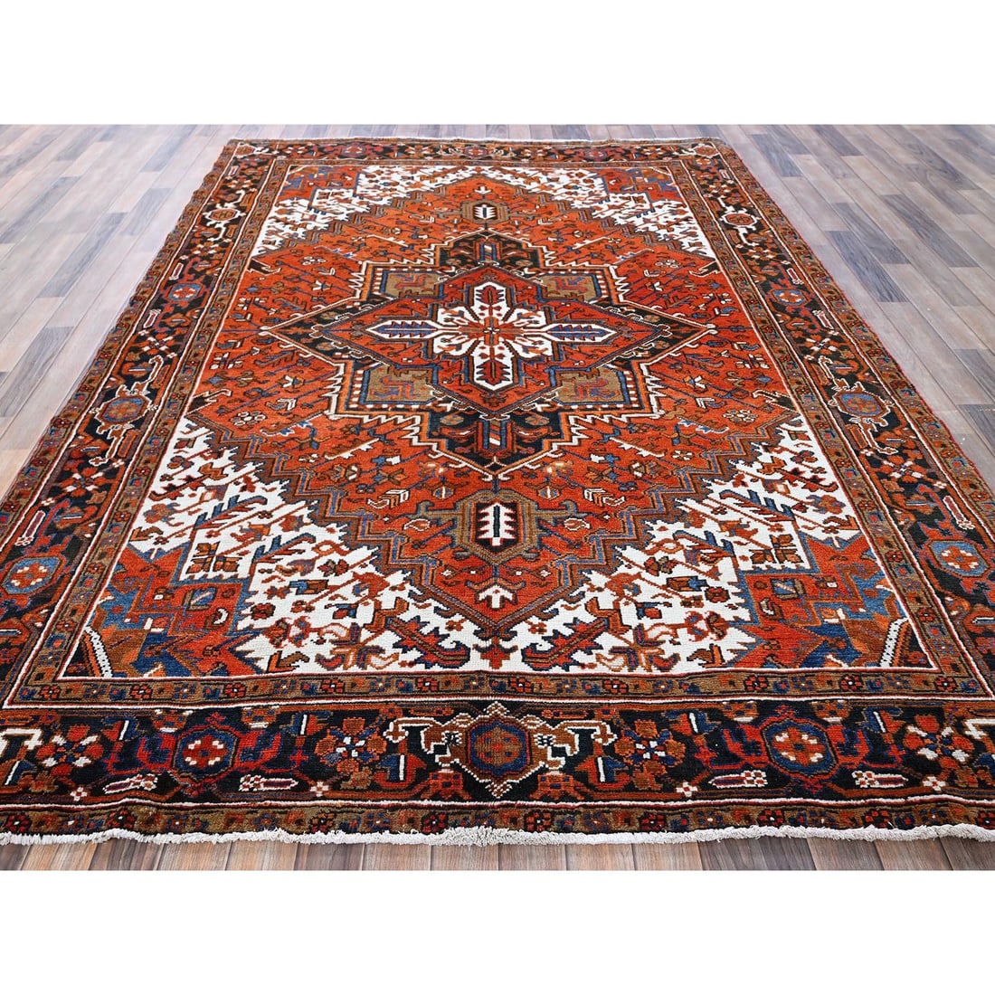 Burnt Orange Vintage Persian Heriz Hand Knotted Pure Wool Oriental Rug - 2